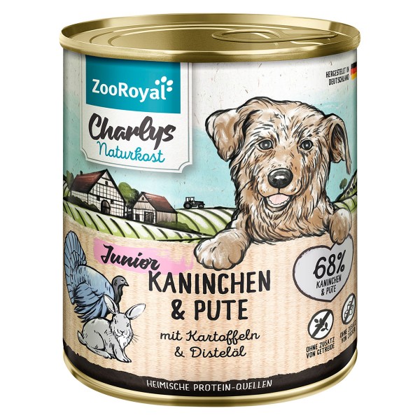 ZooRoyal Charlys Naturkost Junior Kaninchen & Pute mit Kartoffeln & Distelöl